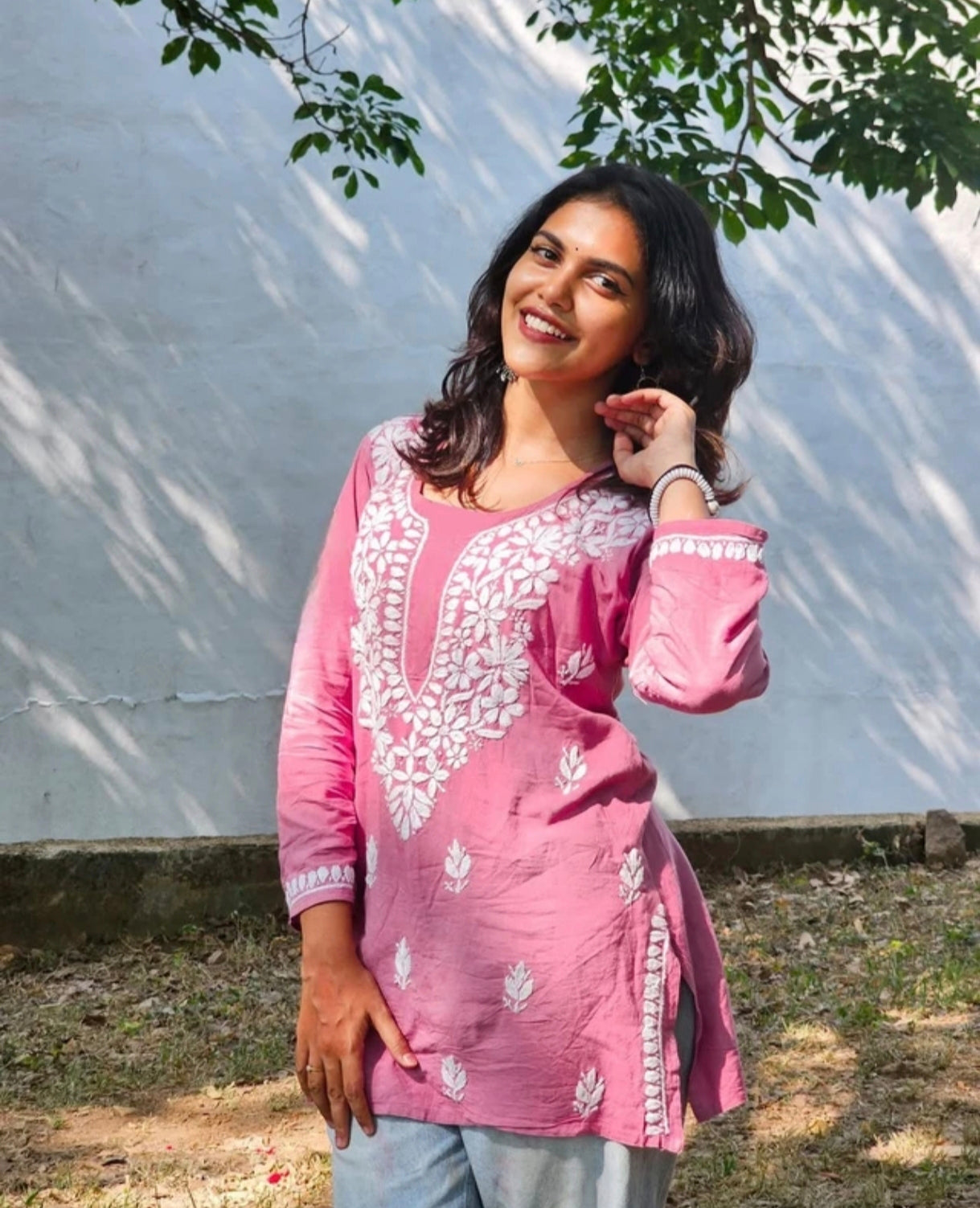 The 'Lucknowi Blush' – Pink Embroidered Tunic Top