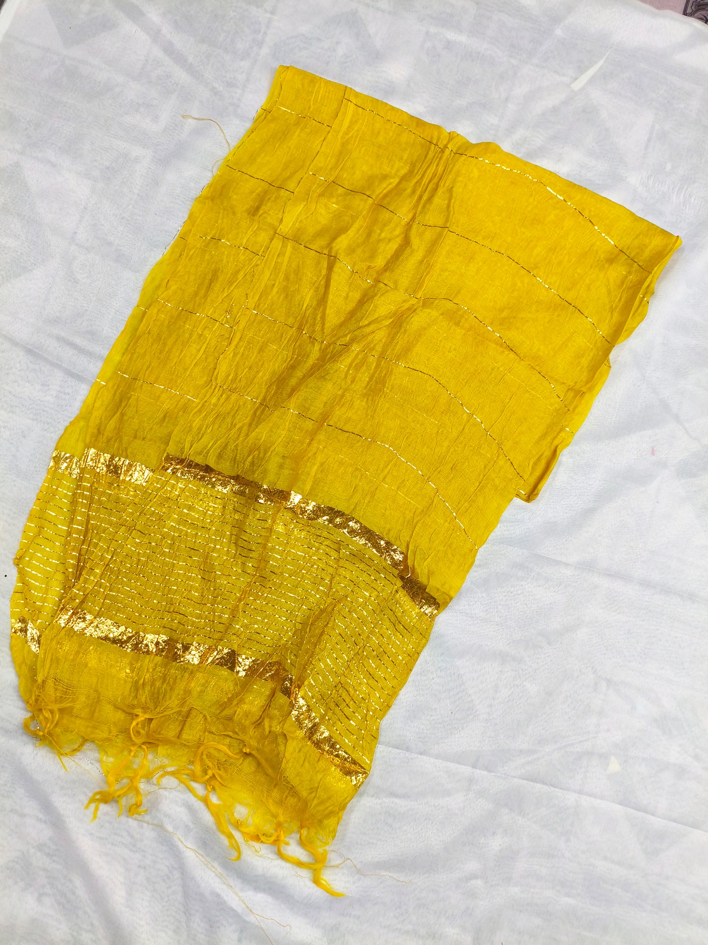 Mustard Yellow Silk 3-Piece Kurta Set with Mirror Embroidery & Dupatta