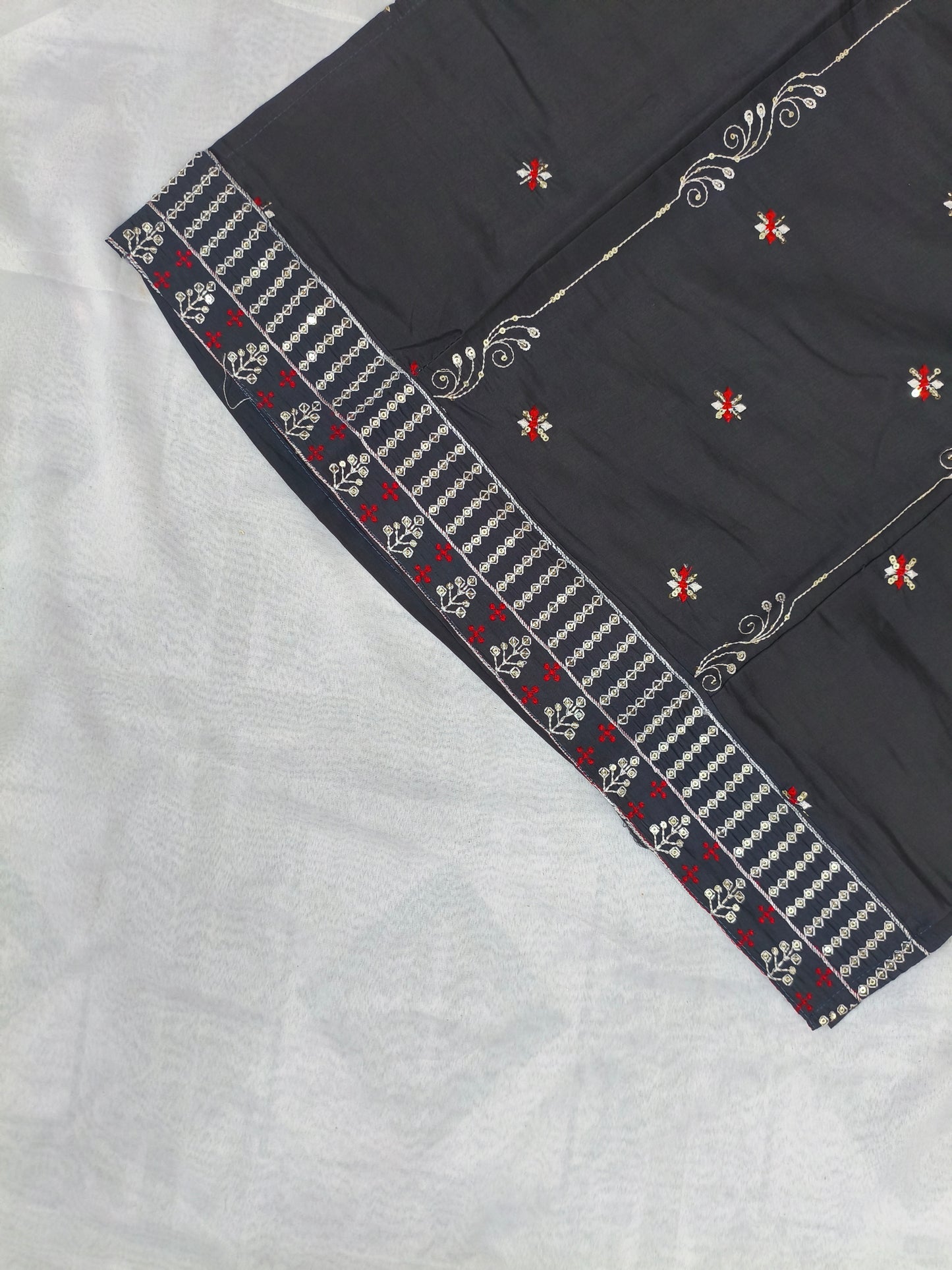 Navy Blue 3-Piece Embroidered Kurta Set with Pant & Dupatta