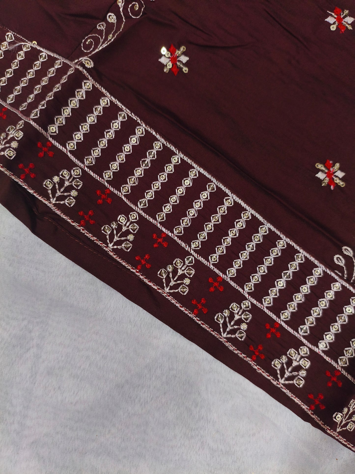 Maroon 3-Piece Embroidered Kurta Set with Pant & Dupatta