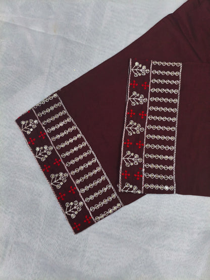 Maroon 3-Piece Embroidered Kurta Set with Pant & Dupatta