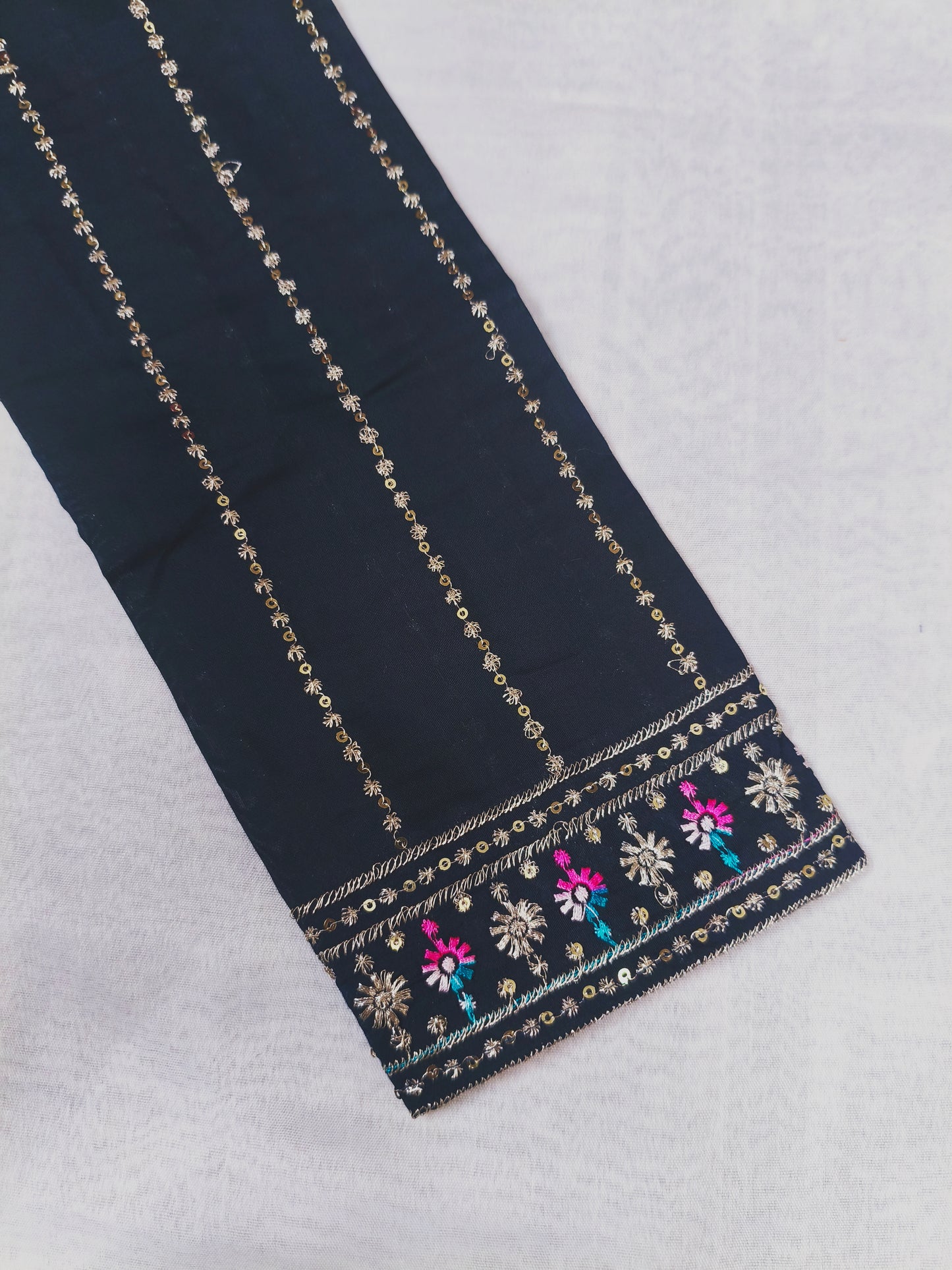 Navy Blue Silk 3-Piece Kurta Set with Mirror & Thread Embroidery