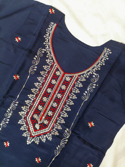 Navy Blue 3-Piece Embroidered Kurta Set with Pant & Dupatta