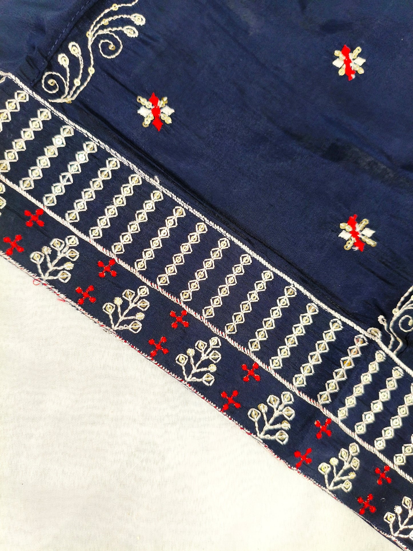 Navy Blue 3-Piece Embroidered Kurta Set with Pant & Dupatta