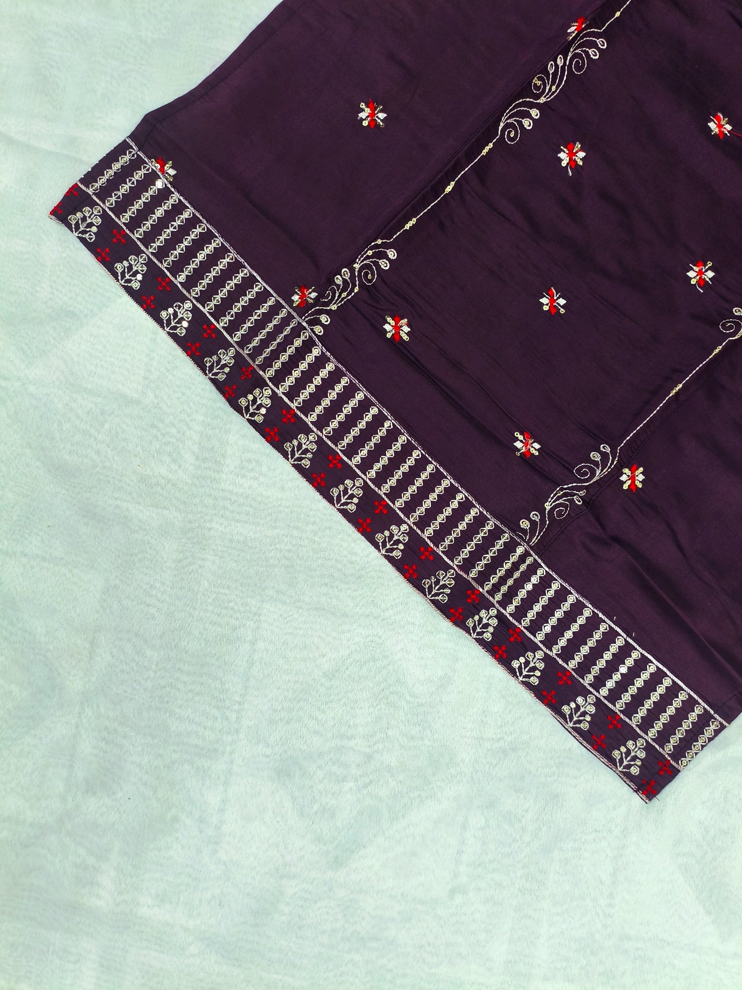 Purple 3-Piece Embroidered Kurta Set with Pant & Dupatta