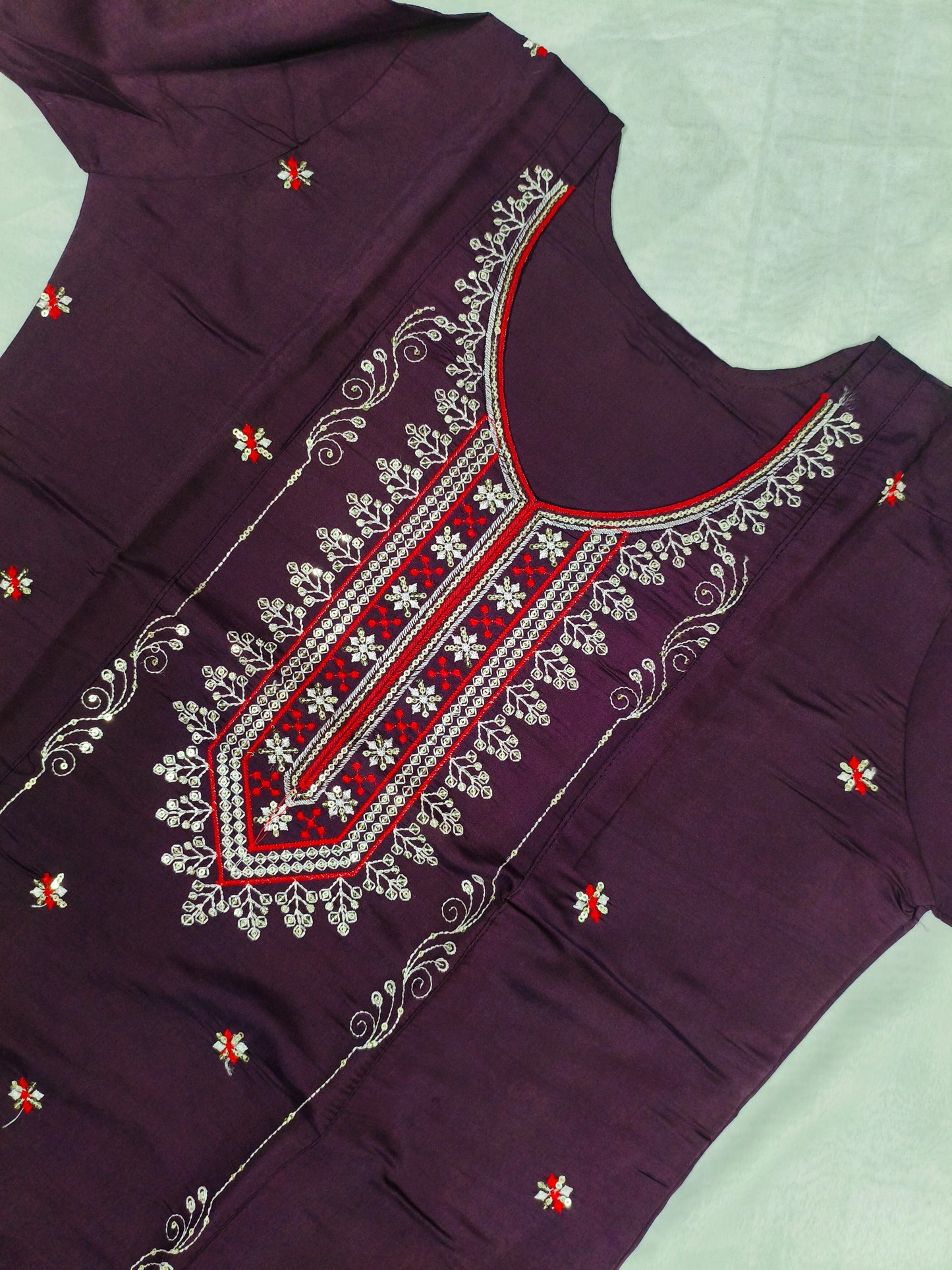 Purple 3-Piece Embroidered Kurta Set with Pant & Dupatta