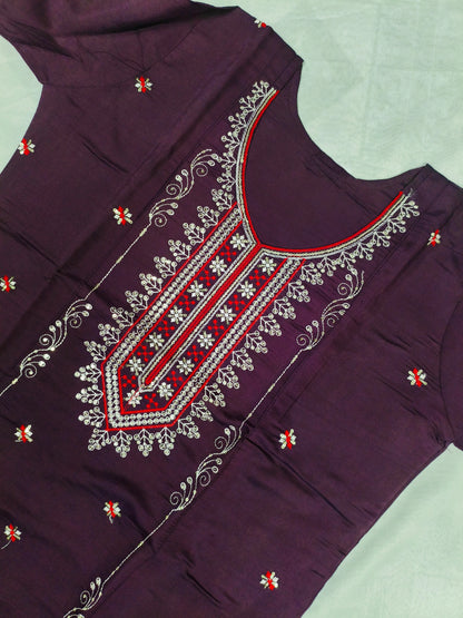 Purple 3-Piece Embroidered Kurta Set with Pant & Dupatta