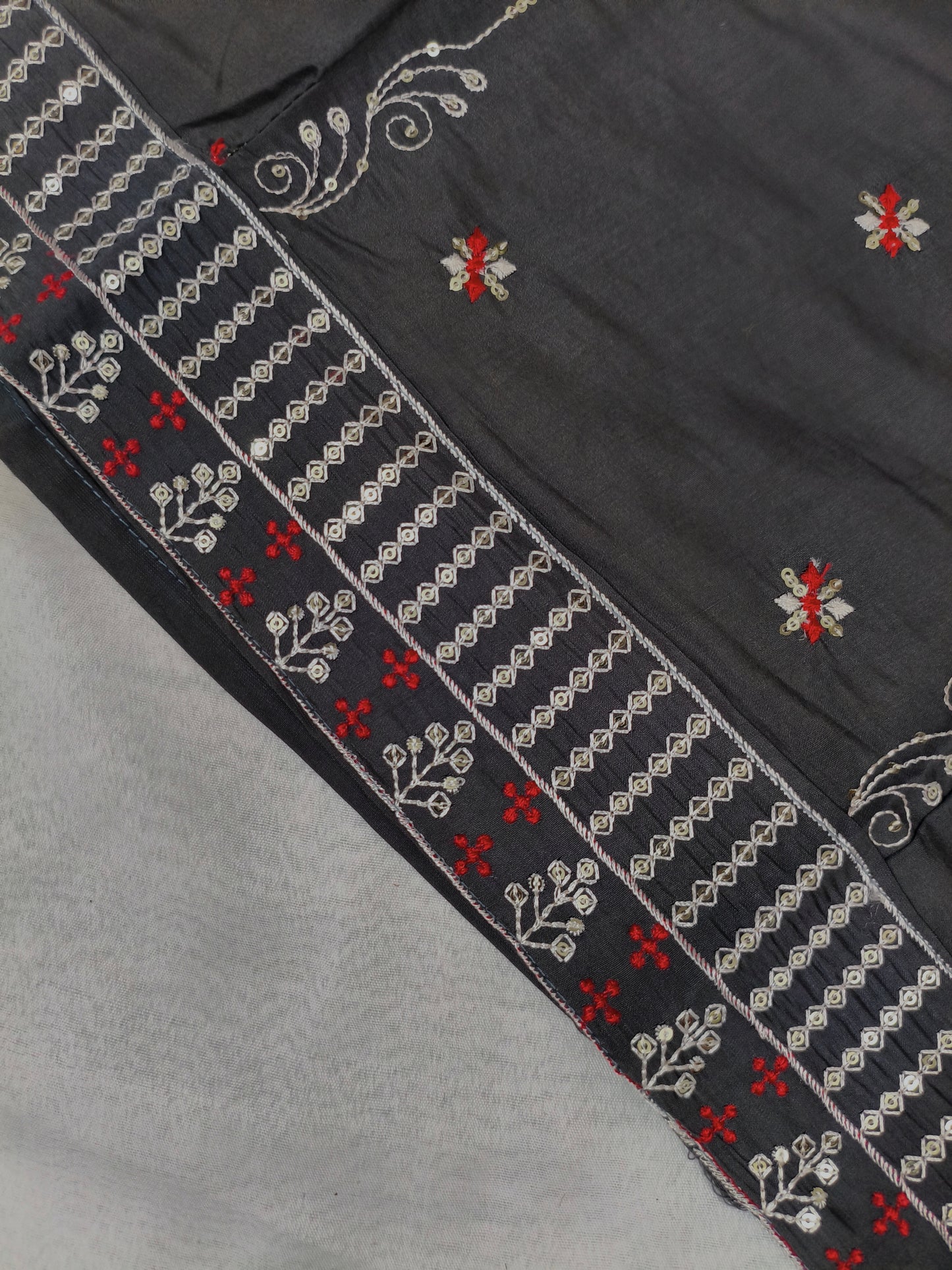 Gray 3-Piece Embroidered Kurta Set with Pant & Dupatta