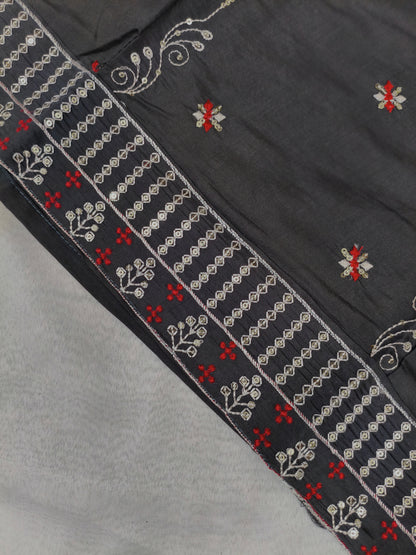 Gray 3-Piece Embroidered Kurta Set with Pant & Dupatta