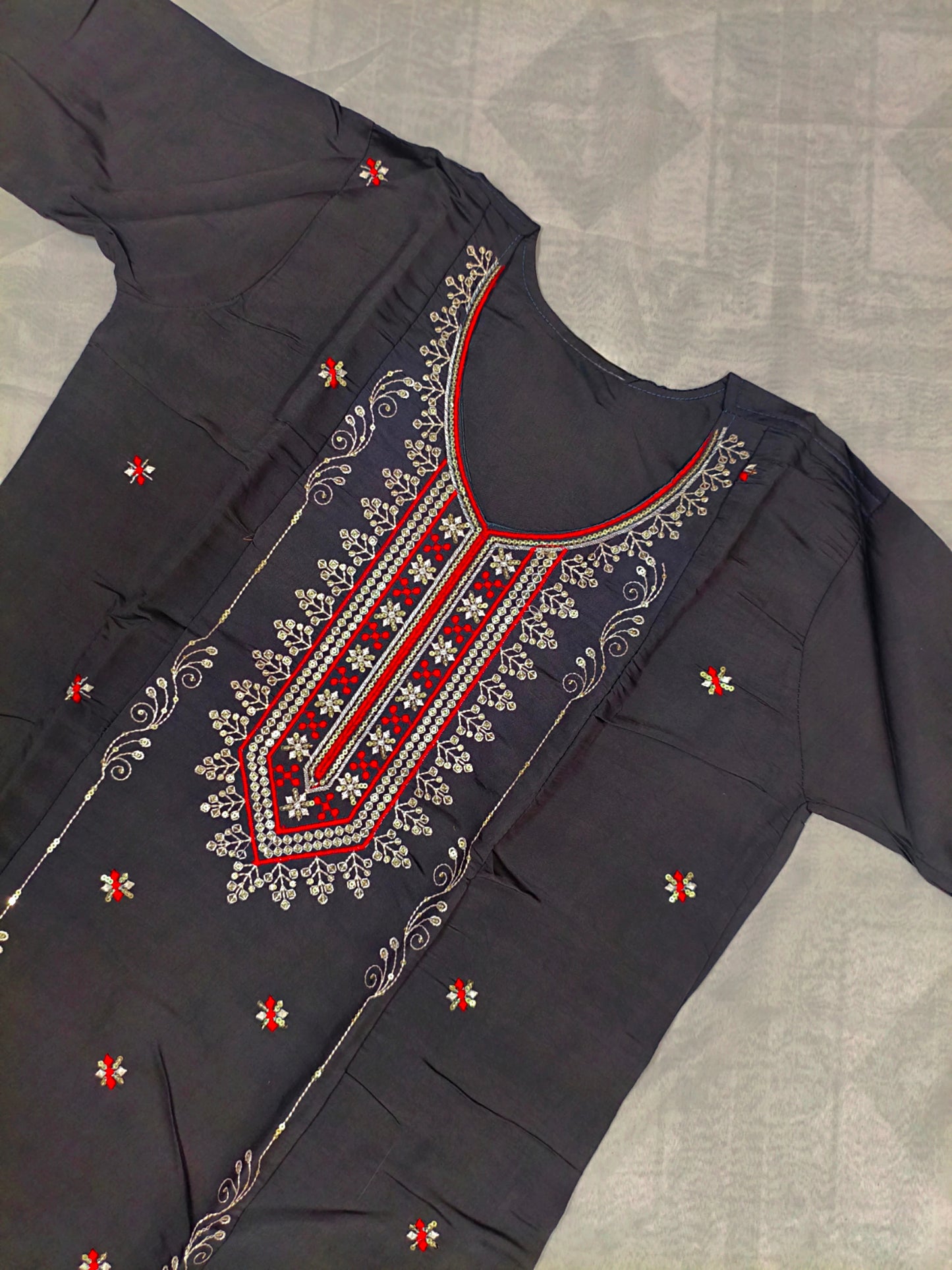 Gray 3-Piece Embroidered Kurta Set with Pant & Dupatta