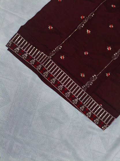 Maroon 3-Piece Embroidered Kurta Set with Pant & Dupatta