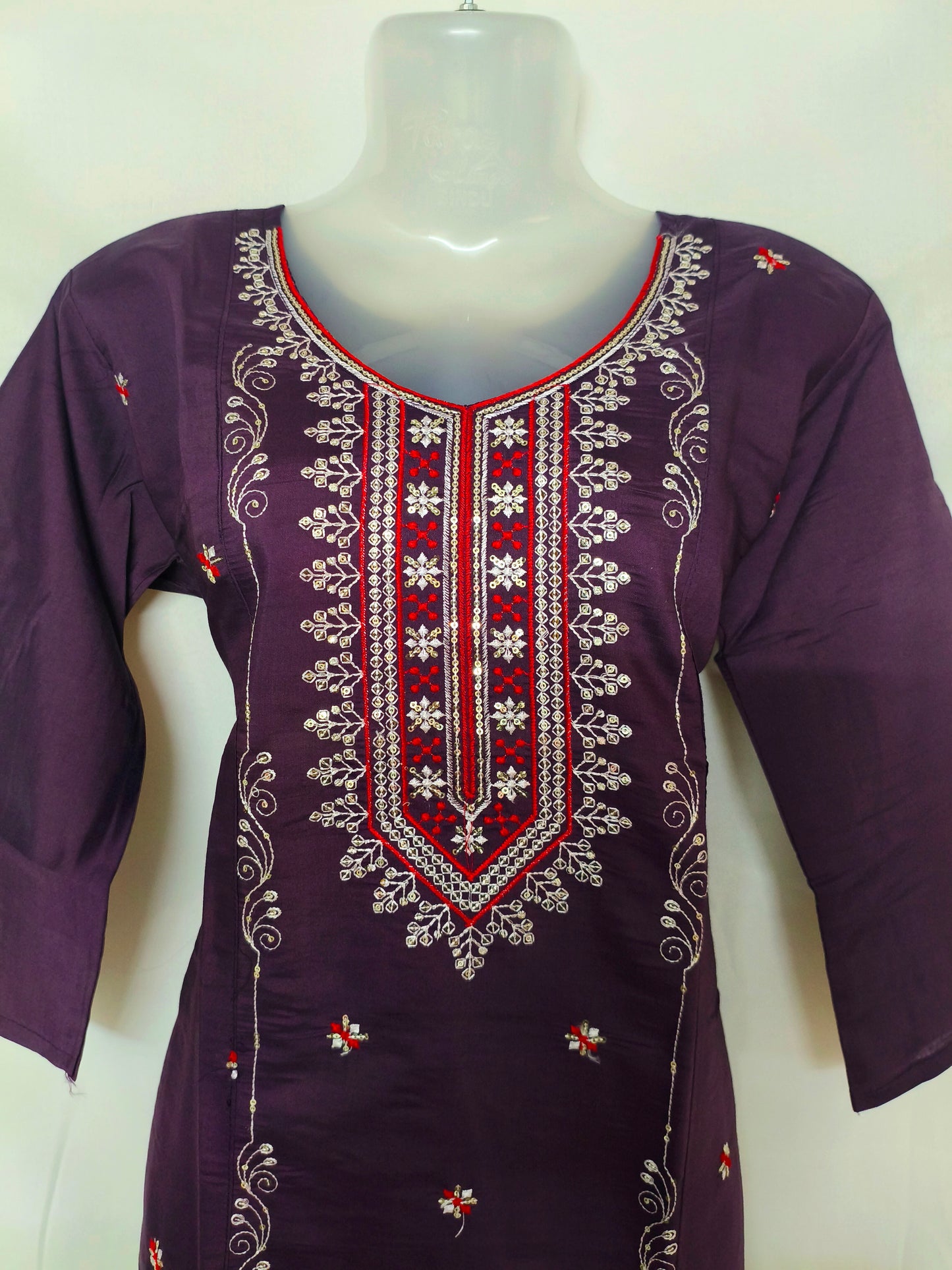 Purple 3-Piece Embroidered Kurta Set with Pant & Dupatta