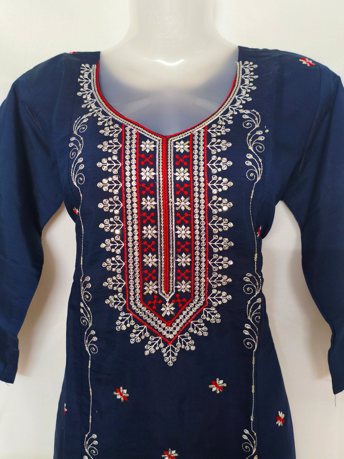 Navy Blue 3-Piece Embroidered Kurta Set with Pant & Dupatta