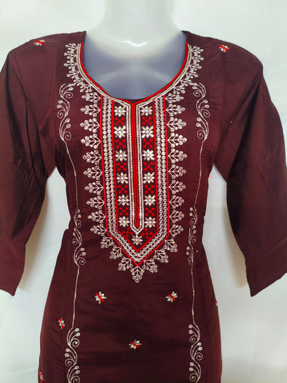 Maroon 3-Piece Embroidered Kurta Set with Pant & Dupatta