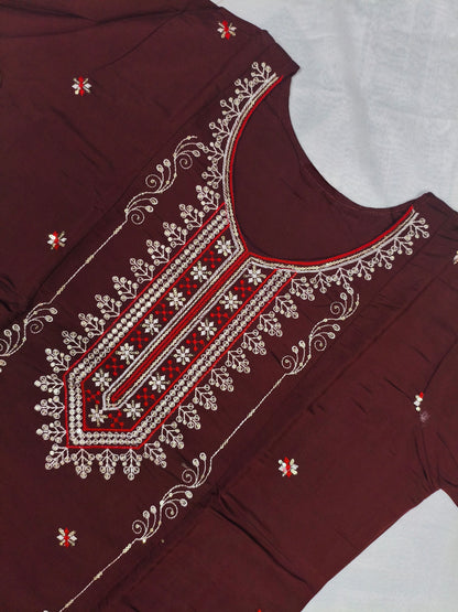 Maroon 3-Piece Embroidered Kurta Set with Pant & Dupatta