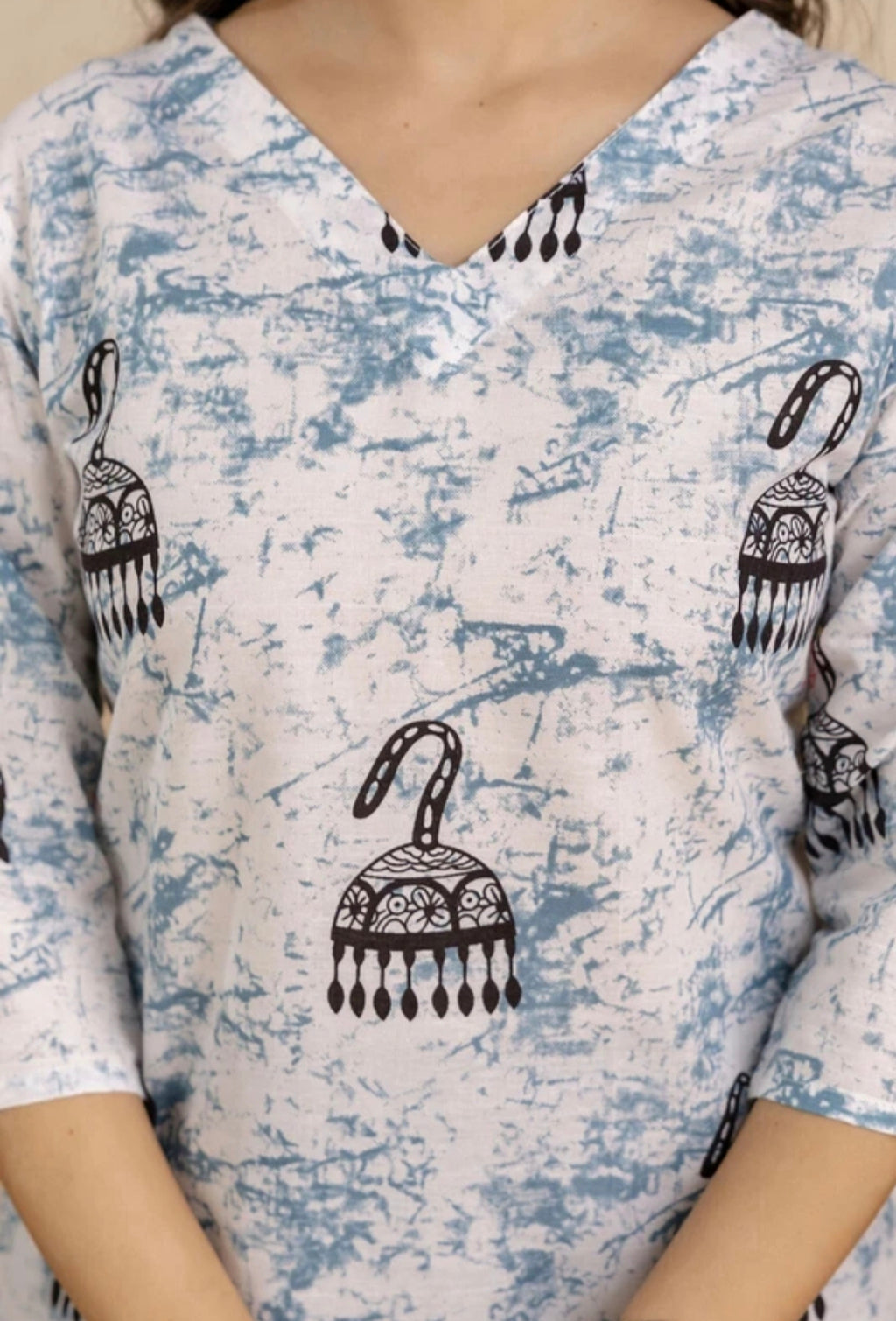 The 'Jhumka' Fusion Kurta – Blue & White Abstract Edition