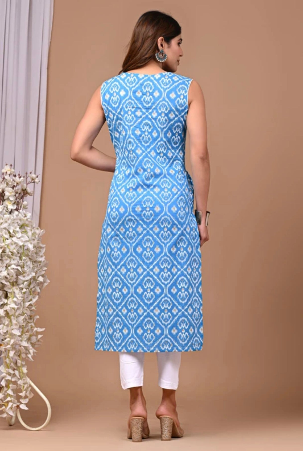 The 'Azure Breeze' – Geometric Ikat Print Summer Kurta