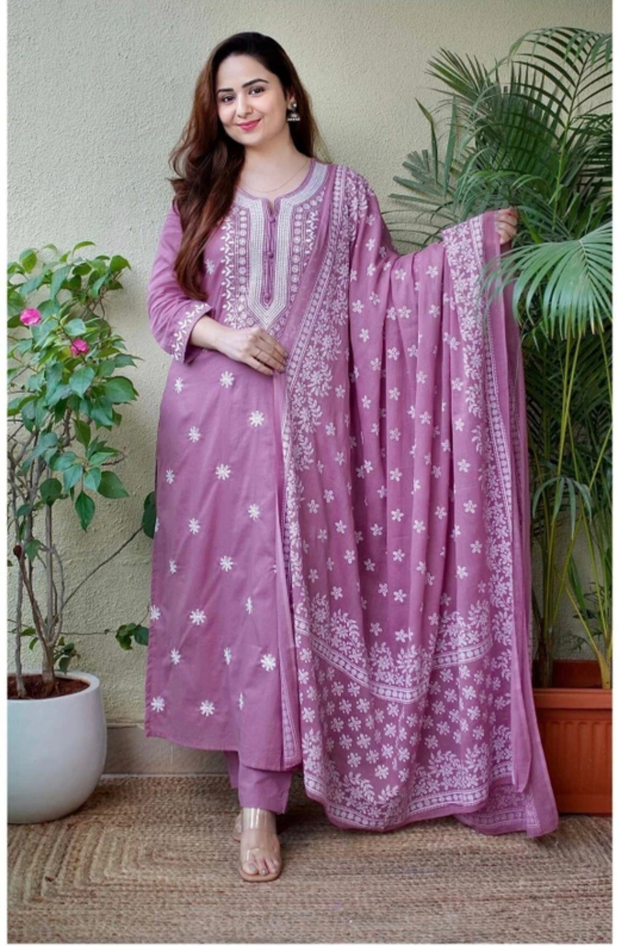 The 'Lilac Love' Suit – 3-Piece Embroidered Ensemble