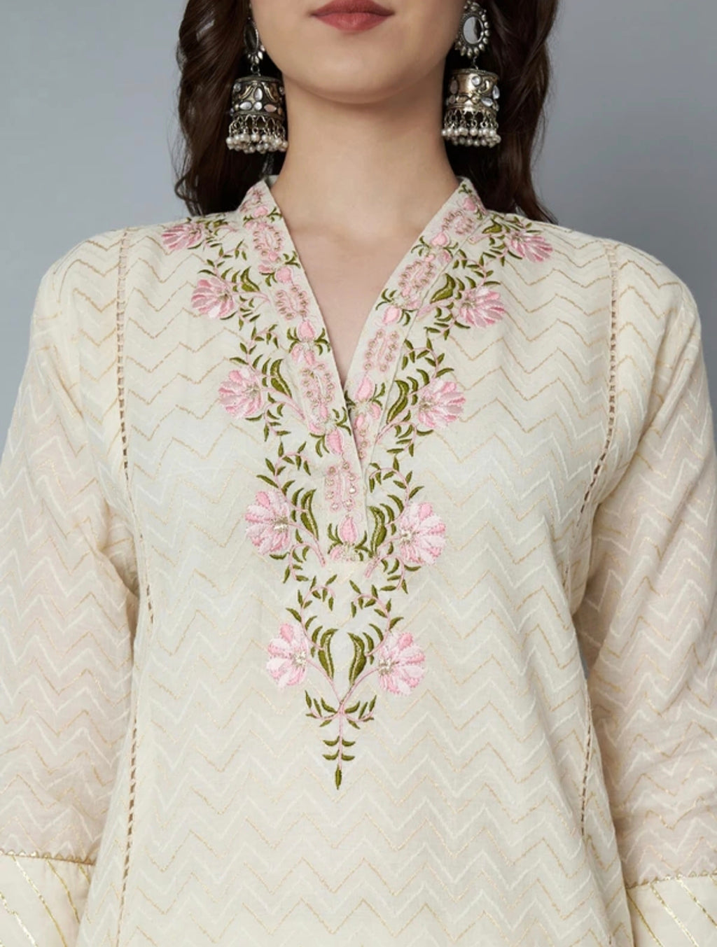The 'Ivory Bloom' Designer Suit – Thread Embroidered Kurta Pant & Dupatta