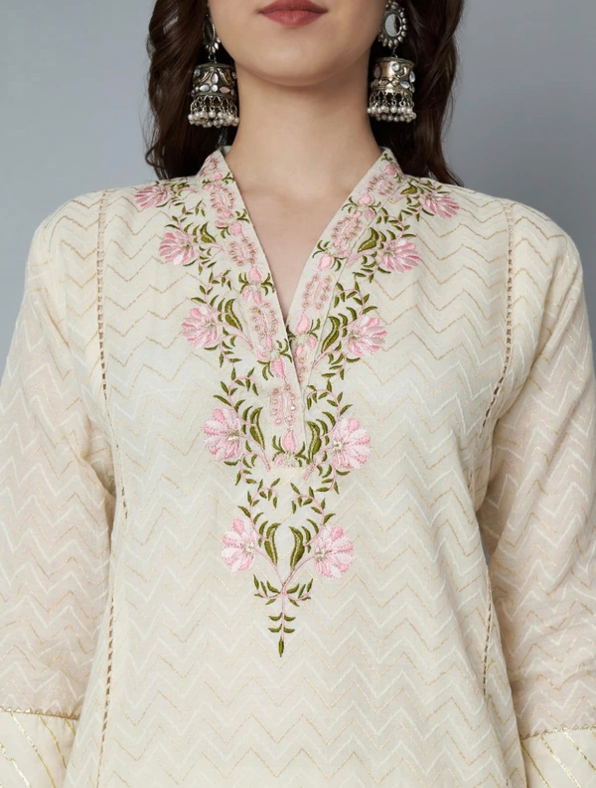 The 'Ivory Bloom' Designer Suit – Thread Embroidered Kurta Pant & Dupatta